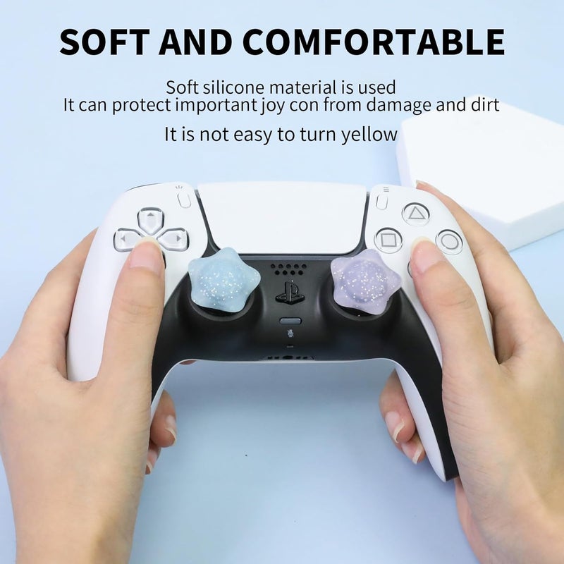 FlyingMage Glitter Star Switch 2 Joycon Thumb Grips Caps, 4 PCS Cute Kawaii 3D Silicone Analog Thumbstick Button Cover for PS5/PS4, Xbox Series X/S, Xbox One, Switch PRO Controller Joystick Caps - Image 5